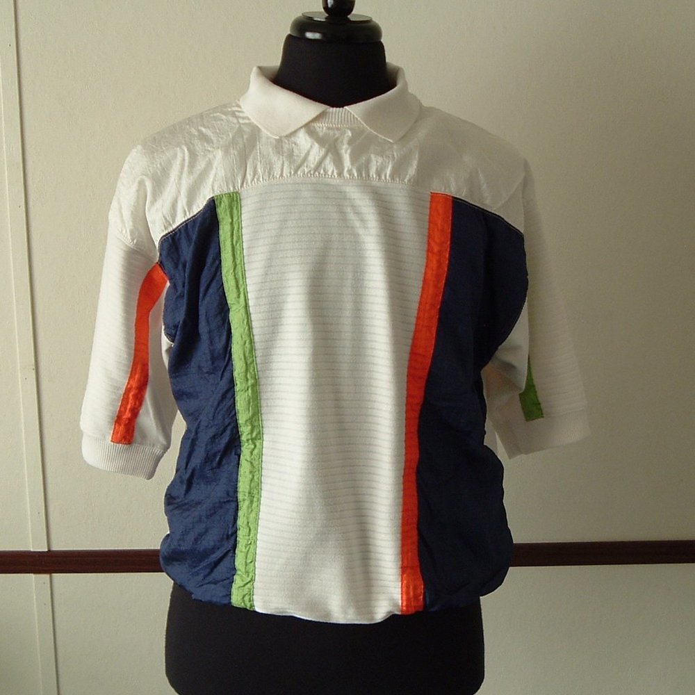 VTG  ribbed waist short sleeve pullover color bloc